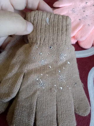 Guanti bambina marrone con brillantini