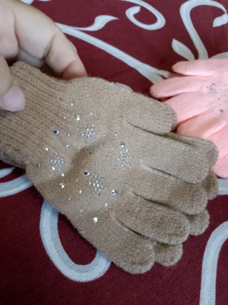 Guanti bambina marrone con brillantini