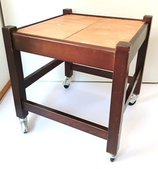 Tavolino carrello vintage in legno con ruote