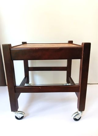 Tavolino carrello vintage in legno con ruote