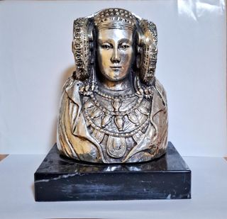 Busto Escultura Dama de Elche Mujer Mármol y Metal