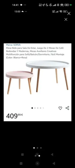 Mesas redondas de madera (rosa y blanco)