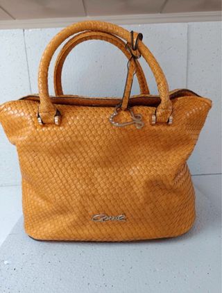 Bolso de piel tejido naranja