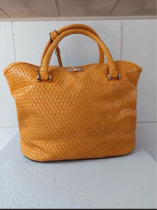 Bolso de piel tejido naranja