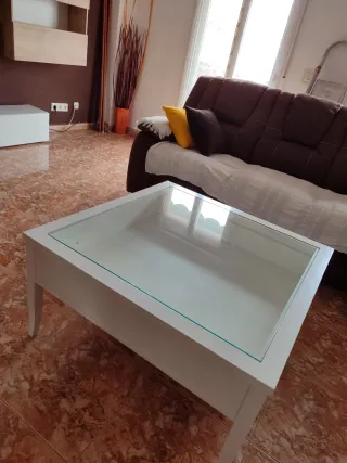 Mesa de centro cristal y madera