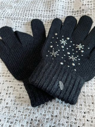 Guanti bambina neri con strass fiocco neve