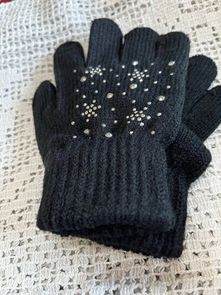 Guanti bambina neri con strass fiocco neve