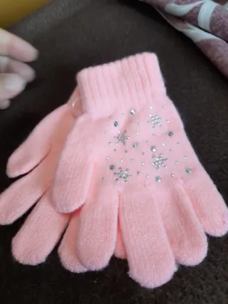 Guanti bambina rosa strass fiocchi neve