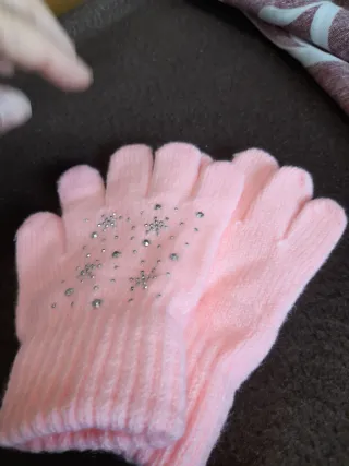 Guanti bambina rosa strass fiocchi neve