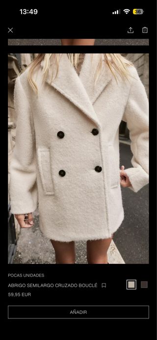 Abrigo cruzado semilargo bouclé Zara