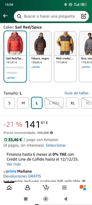 Chaqueta Columbia Talla L Roja