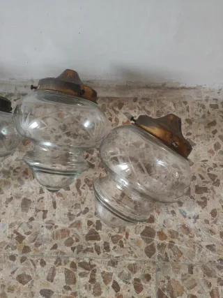 5 tulipas lampara antiguas  de cristal con adornos