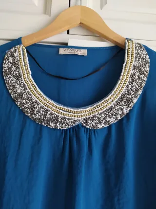 Blusa, cuello bebe con Pedrería t. L