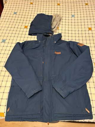 Abrigo Columbia Azul con Capucha y Pelo