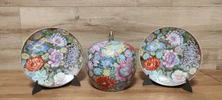 Conjunto TIBOR grande y 2 fuentes florales vintage