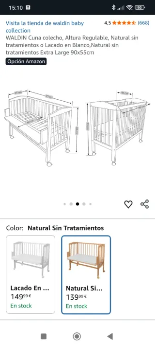 Minicuna colecho madera. Marca Waldin