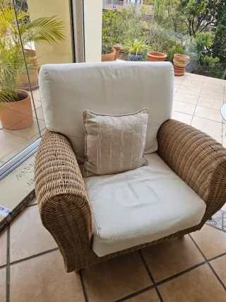 Conjunto de ratán marrón y blanco