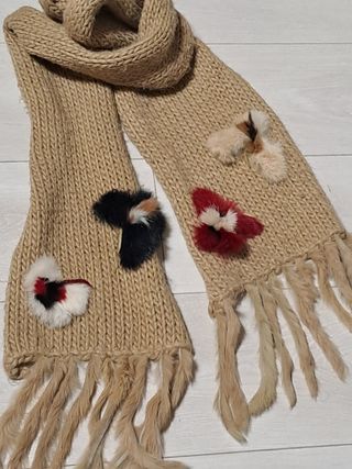 Sciarpa lana vintage con vera pelliccia