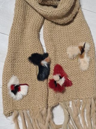 Sciarpa lana vintage con vera pelliccia