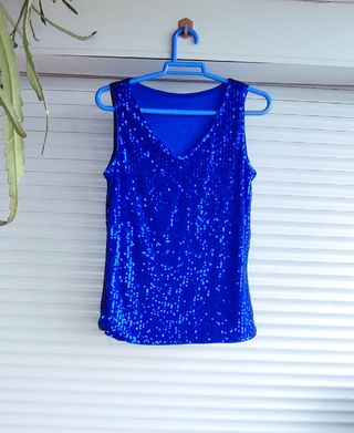 Top lentejuelas azul