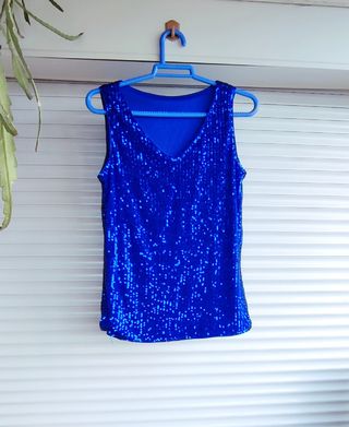 Top lentejuelas azul