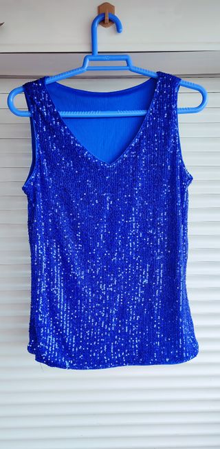 Top lentejuelas azul