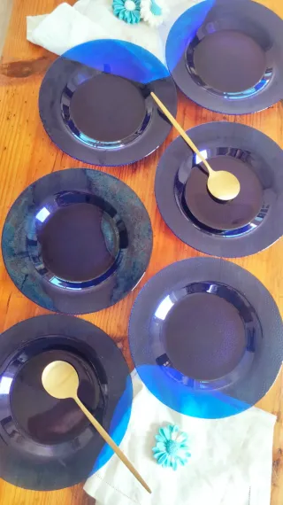 6 Piatti fondi Stella Vetro Blu