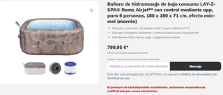 Bañera de hidromasaje de bajo consumo LAY-Z-SPA® Rome AirJet™ con control mediante app, para 6 personas, 180 x 180 x 71 cm, efecto mármol (marrón)