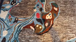 Tappeto lana blu e marrone astratto