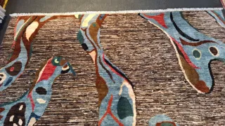 Tappeto lana blu e marrone astratto