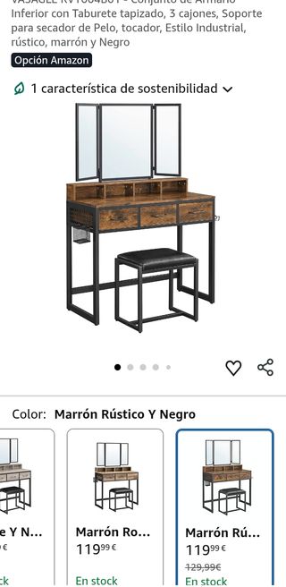 VASAGLE Tocador Industrial con Espejo Triple y Taburete