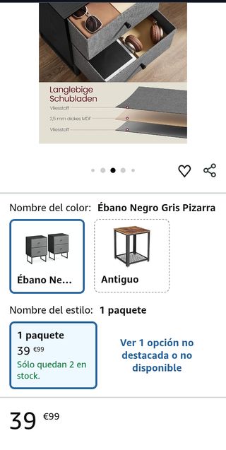 Comodino 2 Cassetti in Tessuto Bianco/Grigio 30x40x55