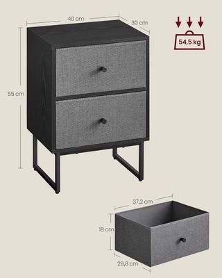 Comodino 2 Cassetti in Tessuto Bianco/Grigio 30x40x55