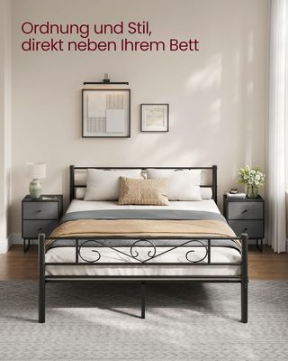 Comodino 2 Cassetti in Tessuto Bianco/Grigio 30x40x55