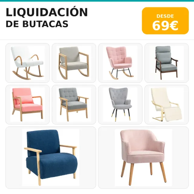 Butacas de tela y madera en liquidación