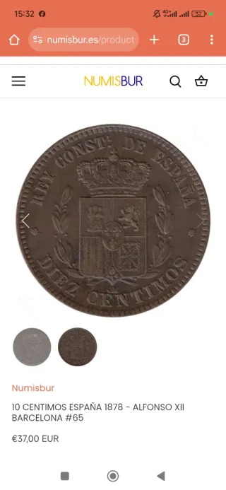 Moneda 10 Céntimos Alfonso XII 1878