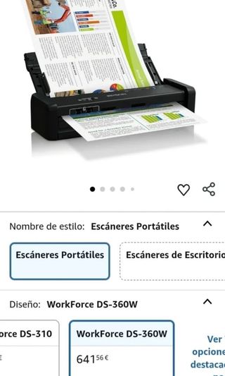Epson Workforce DS-360W Escáner portátil