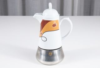 Rara caffettiera vintage 3 tz acciaio e porcellana