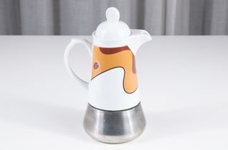 Rara caffettiera vintage 3 tz acciaio e porcellana