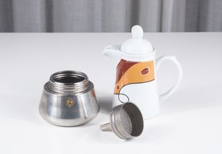 Rara caffettiera vintage 3 tz acciaio e porcellana