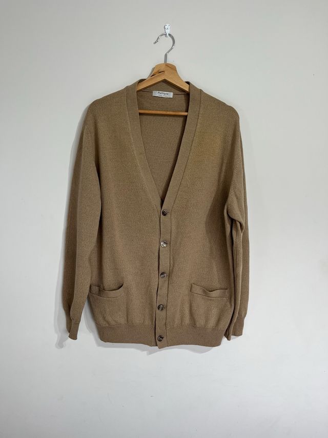Pulligan lana camel cardigan L clásico