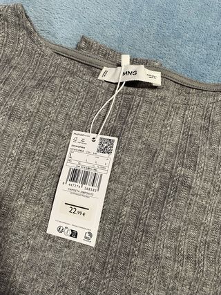 Camiseta Mango Manga Larga Gris Talla L
