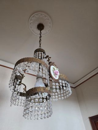 Lampadario e 2 applique vintage bronzo Capodimonte