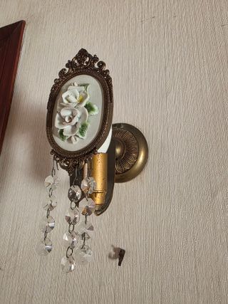 Lampadario e 2 applique vintage bronzo Capodimonte