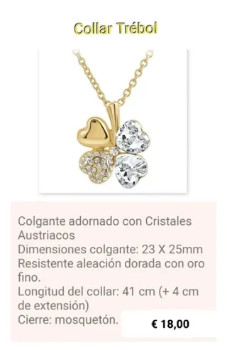 Collar trébol Swarovski baño oro.