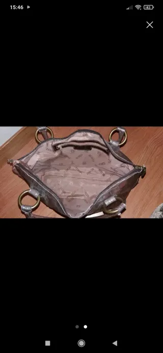 Bolso piel marrón y plateado