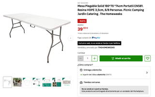 Mesa plegable 180cm blanca