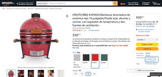 CREATE Barbacoa Kamado 16 Roja Cerámica PRECINTADA