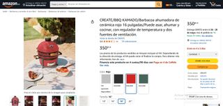 CREATE Barbacoa Kamado 16 Roja Cerámica PRECINTADA