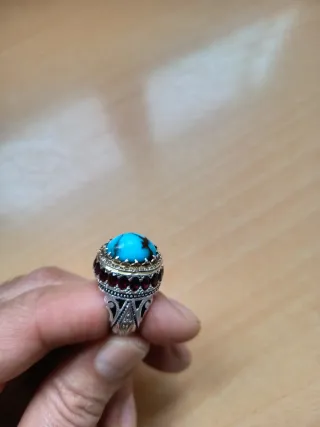 Anillo Plata Turquesa Azul y Granates original